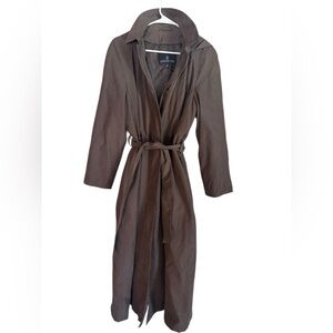 London Fog Brown Trench Coat Womens Sz 8 Removable Hood & Liner W/ Belt